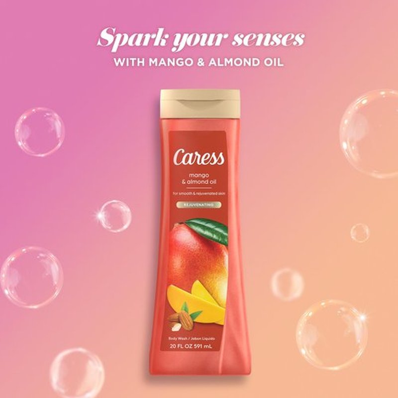 Caress Body Wash for Women, Mango & Almond Oil, Refreshing Shower Gel for Smooth, Rejuvenated Skin, 20 fl oz, 4 Pack