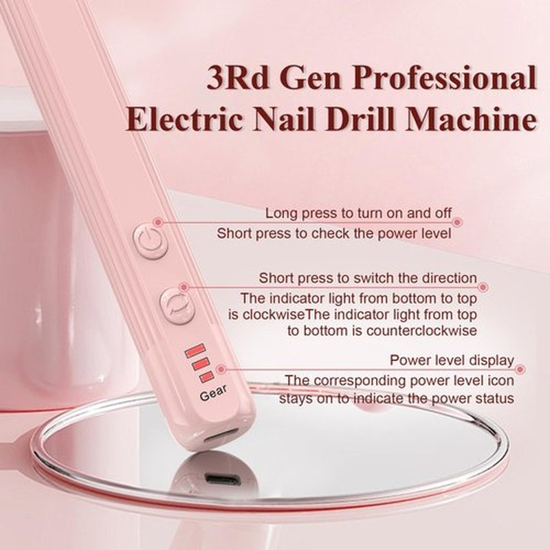Professional Electric Nail Drill, Cordless Electric Nail File, Gel Nails, Manicure Pedicure for Polishing Shape Tools with 100Pcs Sanding Bands