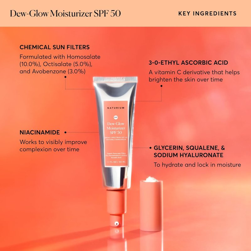 Naturium Dew-Glow Moisturizer SPF 50 - Daily Sunscreen & Face Primer | 1.7 oz, Dewy Finish