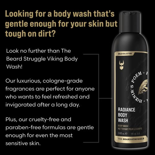 The Beard Struggle Men's Body Wash Hoenir's Poem - Gold Collection - Skin Cleaning Agent - Natural Body Wash - Shower Gel Liquid Soap - 240 mL / 8 US. fl. oz.