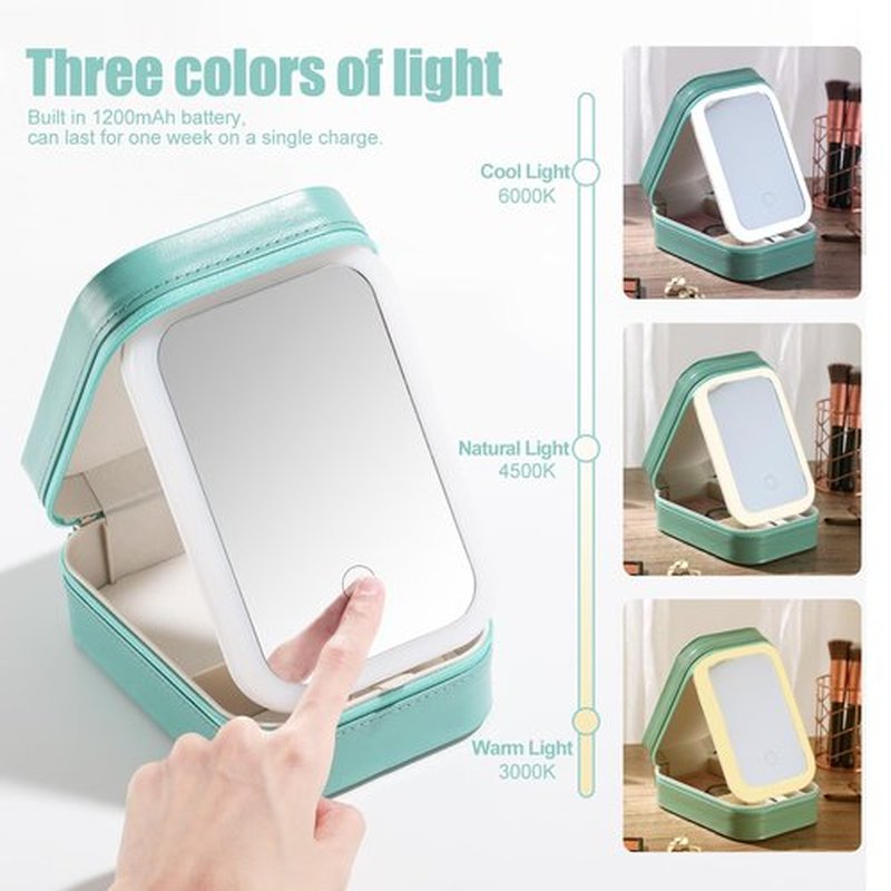 BS-MALL Travel Cosmetic Mirror Case LED Makeup Mirror Storage Case for Makeup Brushes Cosmetic Tools Pink On-the-go Makeup Needs (Green)…