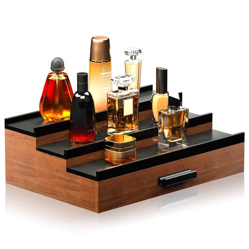 Sephyroth Wooden Cologne Organizer for Men 3 Tier of Elevated Cologne Display Shelf with Drawer Storage Perfume Organization and Storage Display Risers,Great Gift for Man(Walnut Black)