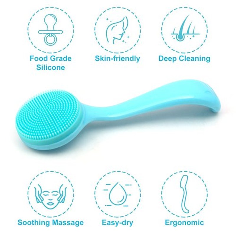 HINZIC Silicone Manual Facial Cleansing Brush, Skin Friendly Waterproof Face Cleaning Scrubber Exfoliator Cleanser for Blackheads Whiteheads Makeup Residues Removal- Blue