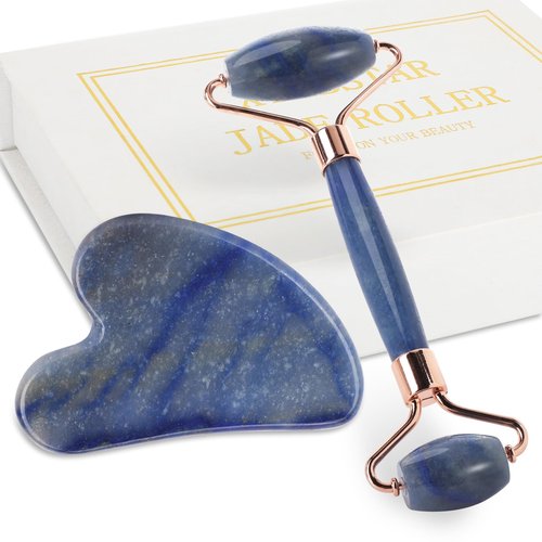 XYZBSTAR Jade Roller for Face, Facial Roller Massager Skin Care Tool, Gua Sha Facial Tools for Face, Neck, Eyes, Reduce Puffiness of The Skin(Blue)
