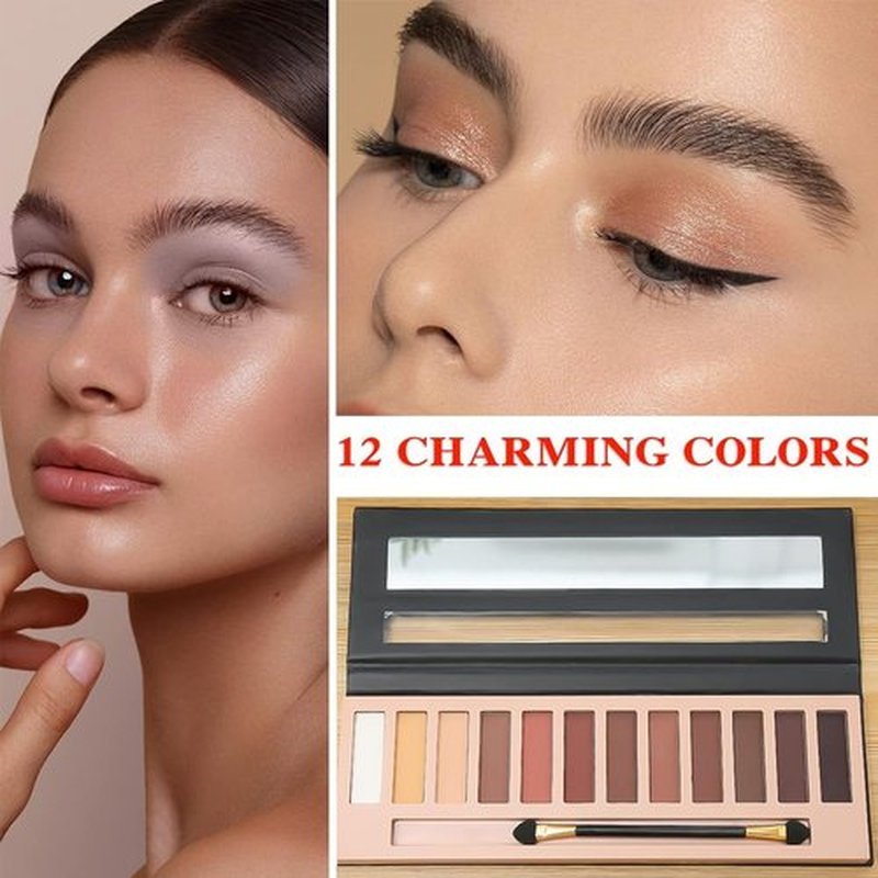Professional Makeup Eyeshadow Pallet Kit, All About Colorful Matte Shimmers Eye Makeup Palette, Natural Make Up Eye Shadows Cosmetics Gift Smokey Pallet Set, Safe for Sensitive Eyes (12-color -3)