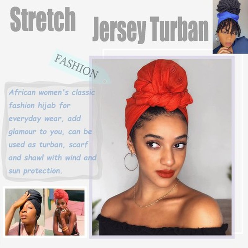 ZRQ 5 Pieces Stretch Headwrap Scarf Jersey Turban Fashion Headwear Boho Extra Long Scarf Soft Breathable Easy Knot Hijab Tie for Black Women (Black,Camel,Denim Blue,Watermelon Red,Dark Grey)