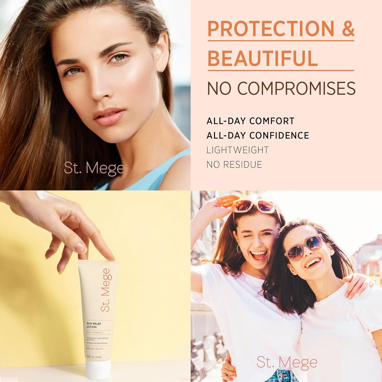 St. Mege Rice Korean Sunscreen: SPF 50+ PA++++, Daily Lightweight Face Sunscreen with Rice Extract & Probiotics - No White Cast, Non-Greasy Sun Block for Sensitive Skin, Travel Size (60ml)