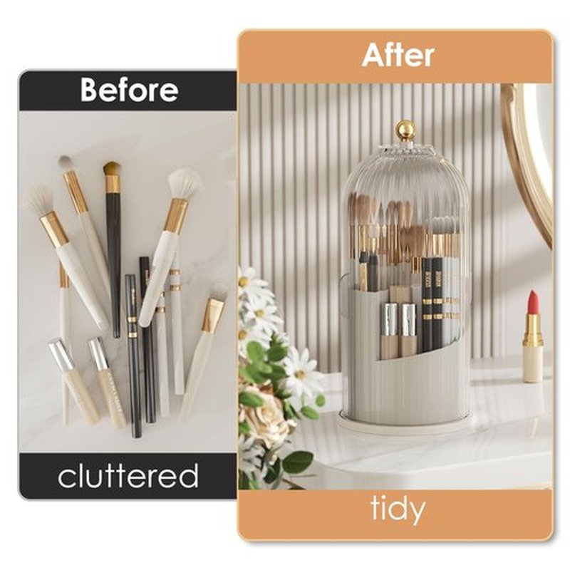 YOOLENS Makeup Brush Holder Organizer with Lid,360 Rotating Clear Dustproof Makeup Brushes Organizer for Vanity Desktop Bathroom Countertop (Transparent)