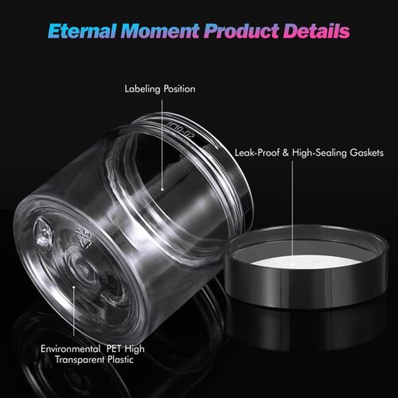 36 Pack 6 OZ Plastic Jars Round Clear Cosmetic Container Jars with Lids, Eternal Moment Plastic Slime Jars for Lotion, Cream, Ointments, Makeup, Eye shadow, Rhinestone, Samples, Pot, Travel Storage
