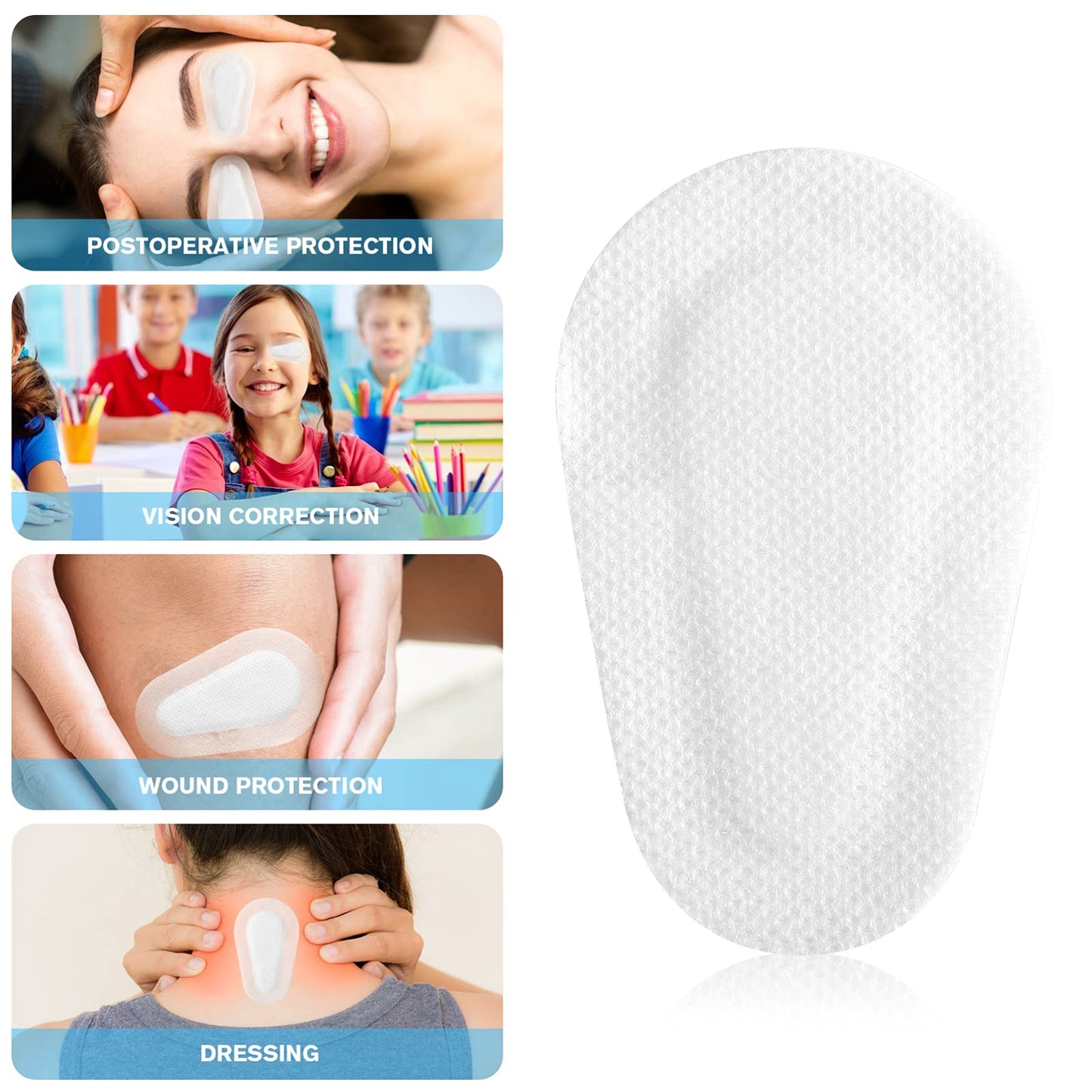 FRCOLOR 20pcs Disposable Eye Pads, Sterile Non- Woven Eye Patch Stickers Soft Self- Adhesive Cover Wound Dressings for Adults Kids