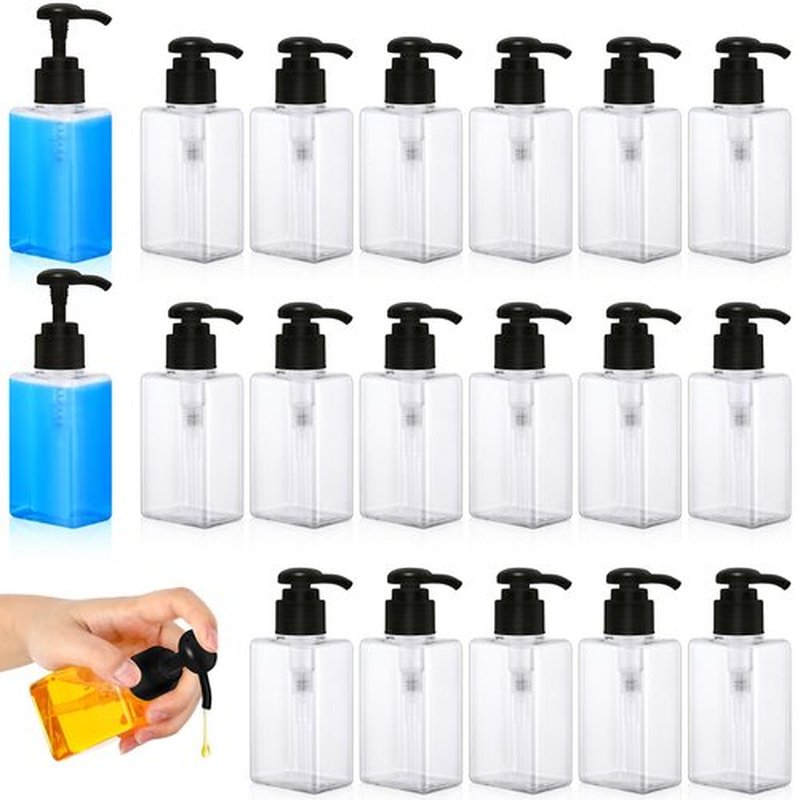Domensi 24 Pcs 100ml /3.4 oz Pump Bottle Mini Travel Bottles Small Dispenser Bottles Plastic Pump Lotion Dispenser Empty Bottle Square Dispenser Travel Size Containers Toiletries (Black)