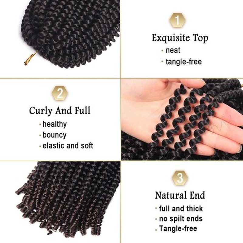 Beyond Beauty Spring Twist Crochet Hair 90strands 8 Inch Fluffy Spring Twists Braiding,Spring Twist Crochet Braids Bomb Twist Crochet Hair for Black Women(T1B 33)