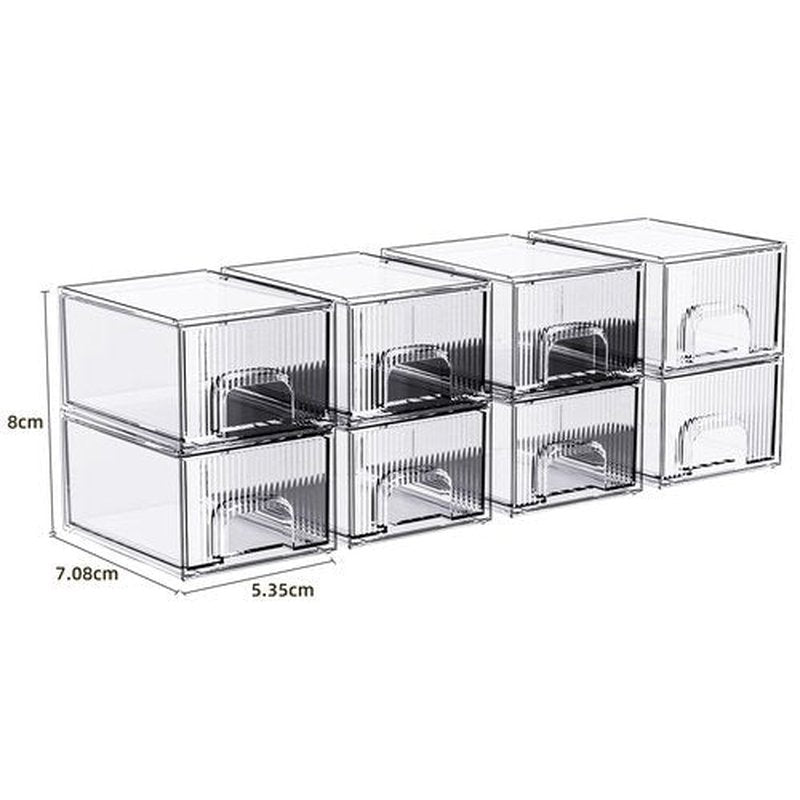 ZJIAI 8 Pack Clear Stackable Storage Drawer, Acrylic Drawer, Cosmetic Organizer, Plastic Organizer for Dresser, Under, Kitchen Cabinet, Pantry, Home Organization and Storage