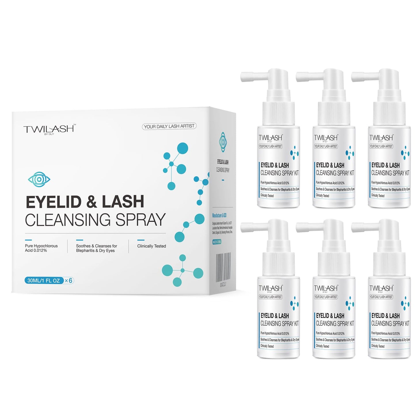 TWILASH BY DLY Eyelid & Lash Cleansing Spray 6 Pack Kit – 6 x 30ml | Pure Hypochlorous Acid Eye Wash for Soothing & Cleansing Blepharitis & Dry Eyes