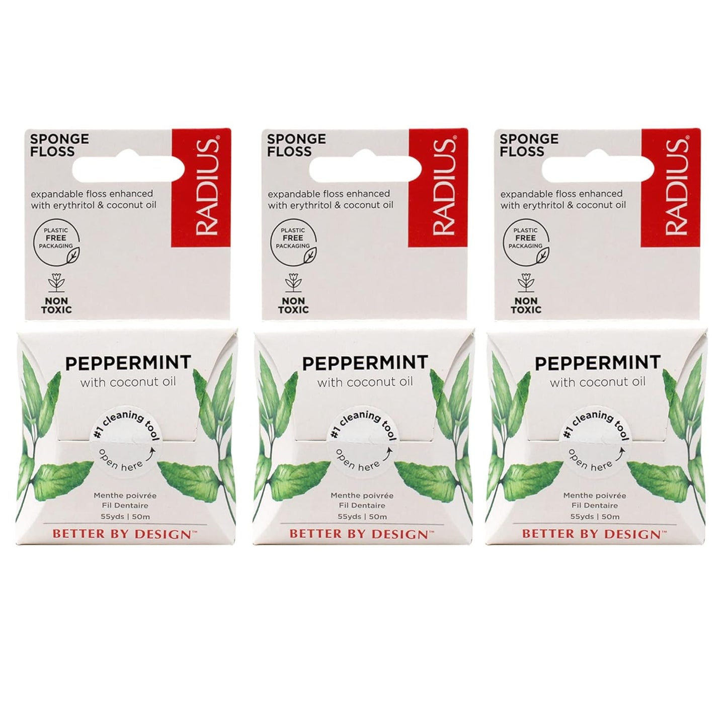 RADIUS Peppermint Dental Floss 55 Yards Vegan and Non-Toxic Oral Care Boost Total Tooth & Gum Protection Clear - Pack of 6