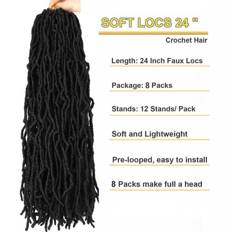 8 Packs Soft Locs 24 Inch Faux Locs Crochet Hair for Butterfly Locs Distressed Locs Crochet Hair for Women (24 Inch(Pack of 8), 1B)