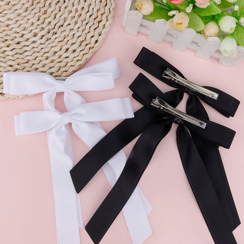 Canitor Hair Bows for Girls Cute Hair Accessories for Women Hair Ribbons Bowknot Duckbill Hair Clips Preppy Teen Girl Gifts Trendy Stuff Black White