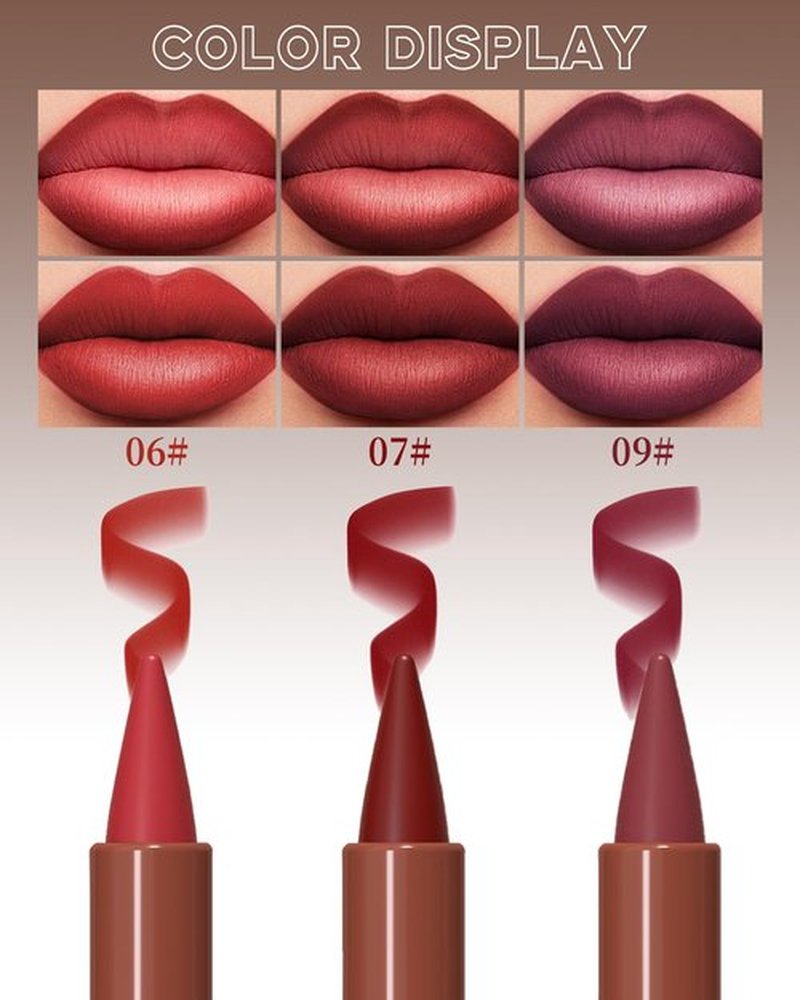 3 Colors Nude Matte Gradient Lipstick and Lip Liner Set, High Pigmented Velvet Smooth Red Lip Crayon Liner Makeup Pen, Women Long Lasting Smudge Proof Brown Lipstick and Lip Liners Combo,06+07+09