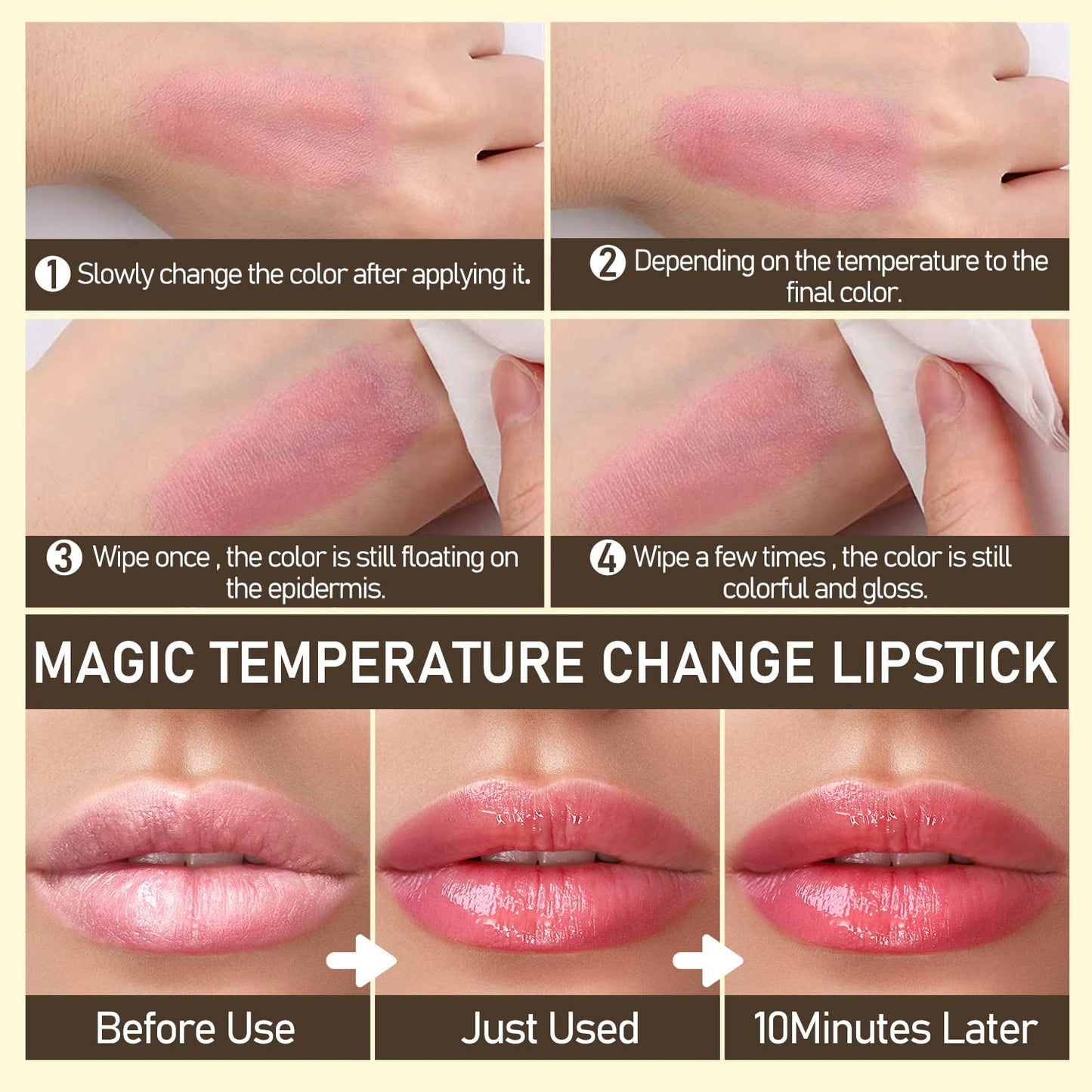 Tinted Lip Balm Flower Lipstick Tinted Lip Gloss Long Lasting PH Lipstick Color Changing Lipsticks Natural Chapstick, Glitter Pink Lip Stick, Purple Flower