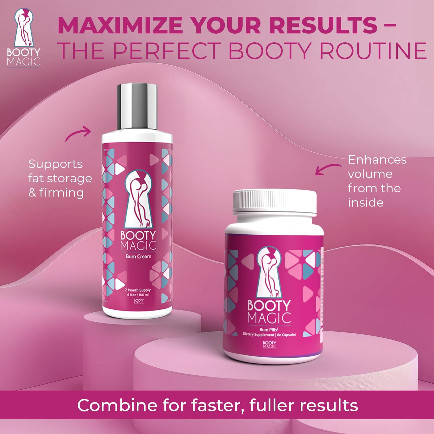 Booty Magic Butt Enhancement Pills - 2 Months Supply of Booty Pills, Bum Pills for Bigger, Rounder, Volumized Butt with Maca Root Extract, Fenugreek Extract