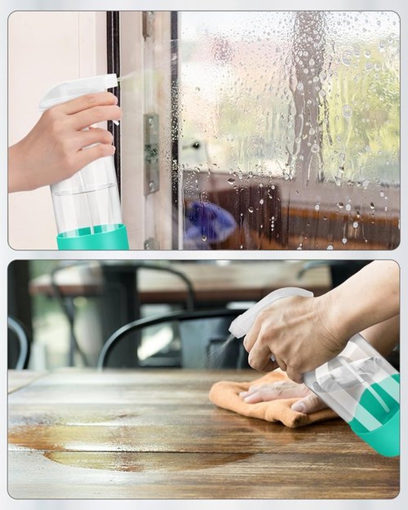 Roinisor Glass Spray Bottles with Silicone Sleeve Protection, Empty 16OZ Reusable Spray Bottles, Refillable Containers with Spray Nozzles for Cleaning Solutions, Plants and Essential Oils 1 Pack Green