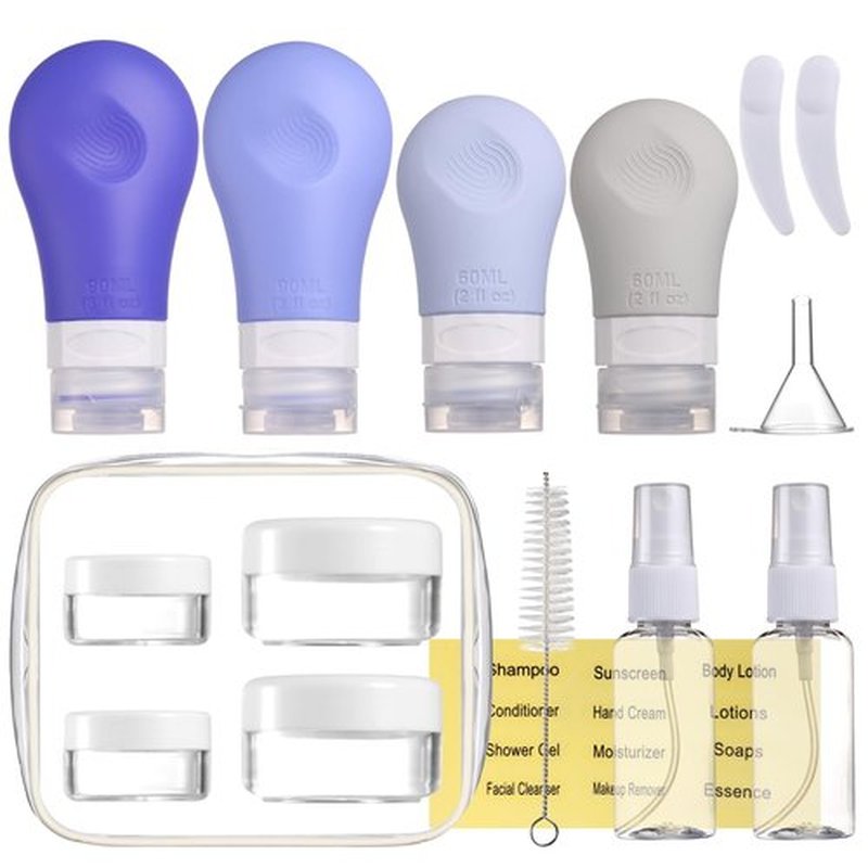 Gemice 16 Pack Silicone Travel Bottles Set for Toiletries, TSA Approved Travel Size Containers Leak Proof Silicone Squeezable Travel Accessories 2oz 3oz for Shampoo Conditioner Lotion Body Wash