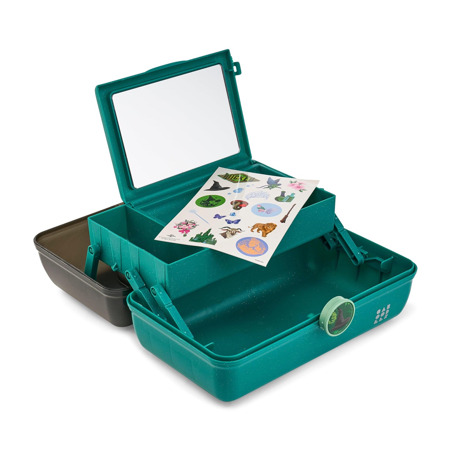 Caboodles On-The-Go Girl Makeup Box, Wicked: For Good Elphaba Essence Limited Edition, Hard Plastic Makeup Organizer Box, Built-In Mirror, Secure Latch, Includes a Wicked-Themed Sticker Sheet
