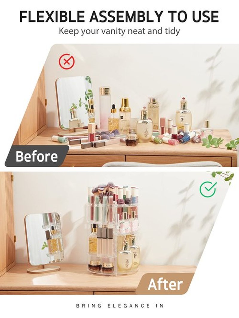 Syntus 360 Rotating Makeup Organizer, Adjustable Bathroom Makeup Spinning Storage Holder, Large Capacity Carousel Cosmetics Display Cases for Vanity, Skincare, Countertop Organization, Clear
