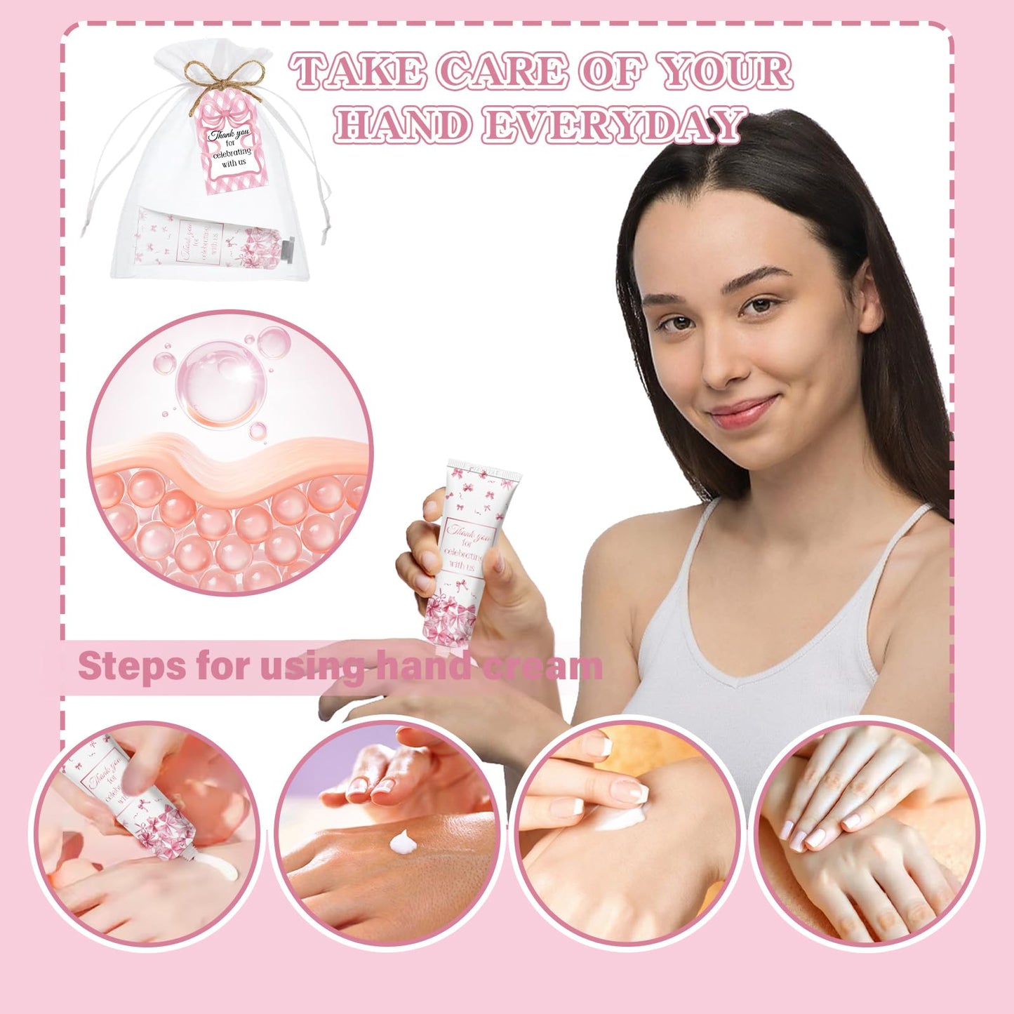 50 Sets Baby Shower Pink Bow Hand Cream Gifts Bulk for Women Girls Favors Guest Gifts, Bachelorette Mini Travel Hand Lotion for Wedding Bridal Engagement, Gender Reveal Party Stuffers