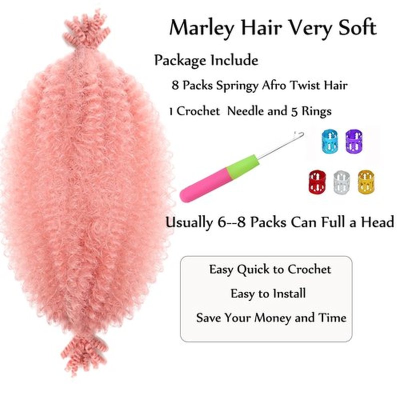 8 Packs Springy Afro Twist Hair Pink Marley Twist Braiding Hair 8 Inch Kinky Twist Hair Short Marley Hair Wrapping Hair for Soft Locs Passion Hair Extensions