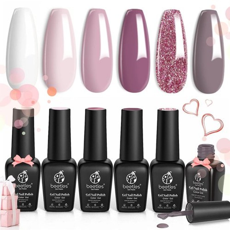 Beetles Romantic Wedding Gel Nail Polish Set 6 Colors Classic French White Soft Pink Glitter Bridesmaid Gel Polish Kit Winter Nail Art Soak Off UV DIY Home Manicure Kit Gifts for Women