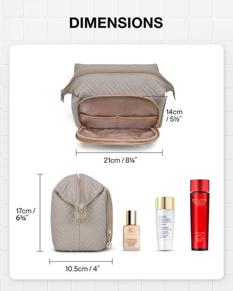 BAGSMART Travel Makeup Bag, Cosmetic Bag Small Make Up Organizer Case,Wide-open Pouch for Women Purse for Toiletries Accessories Brushes,Large Tranquil Gray
