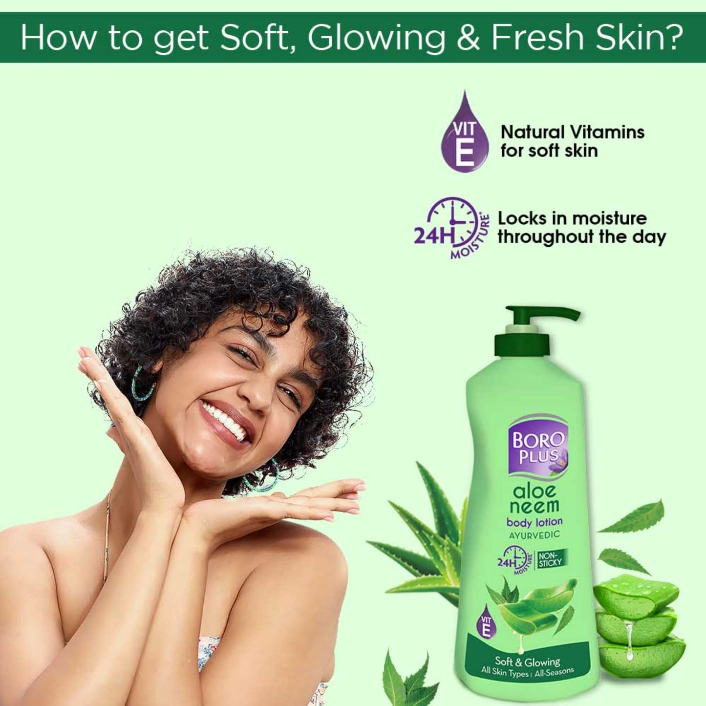 BOROPLUS Aloe Neem Body Lotion | Ultra-Hydrating, Non-Greasy Moisturizer for Very Dry Skin | 24-Hour Deep Nourishment with Aloe Vera & Neem | Fast-Absorbing Body & Hand Lotion | 13.53 Fl Oz (400ml)