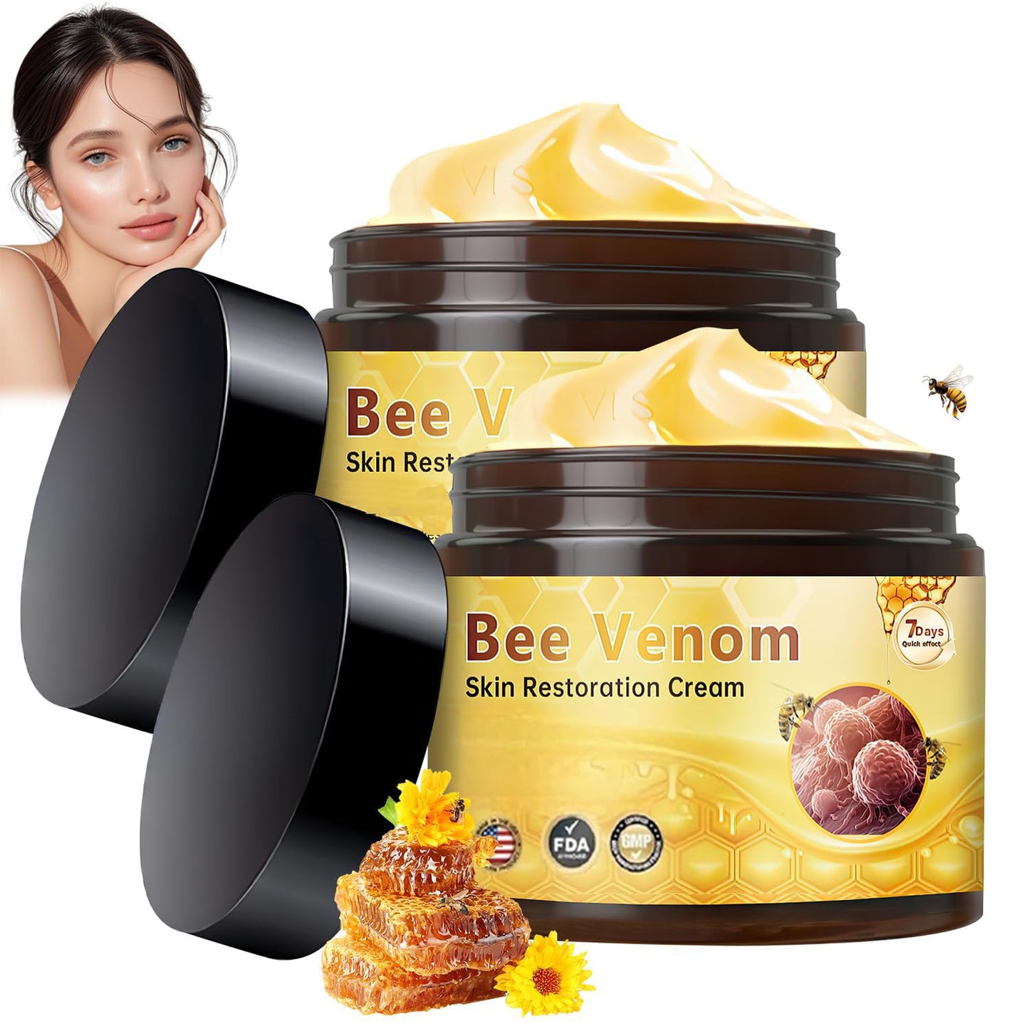 Bee Venom Skin Treatment Cream, Anti-Aging Wrinkle Removal Formula, Natural Ingredients for All Skin Types (2Pcs)