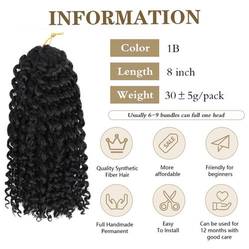 Short Passion Twist Crochet Hair Kinky Curly Braiding Hair for Black Women Crochet Braids with Curly Texture Hair Extensions (6 Packs, 8 Inch,1B#)