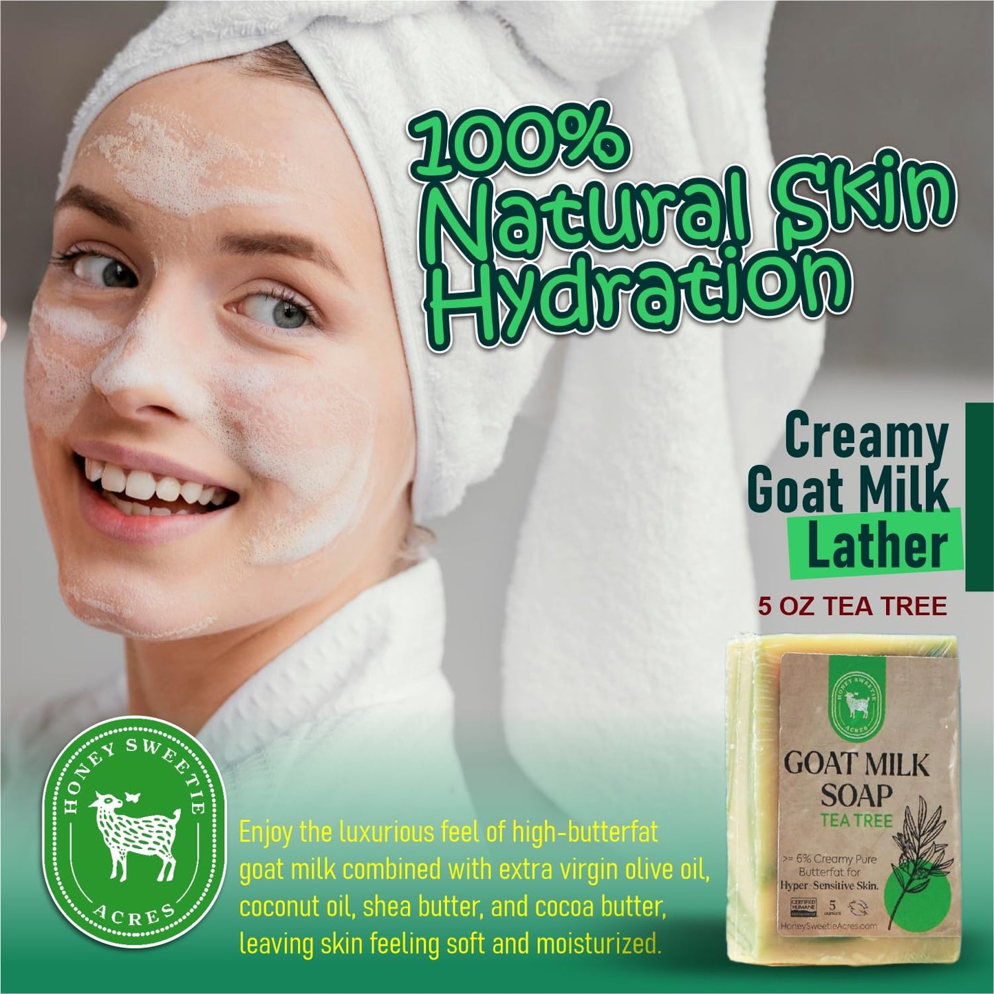 Honey Sweetie Acres Tea Tree Goat Milk Soap, 5 oz Bar
