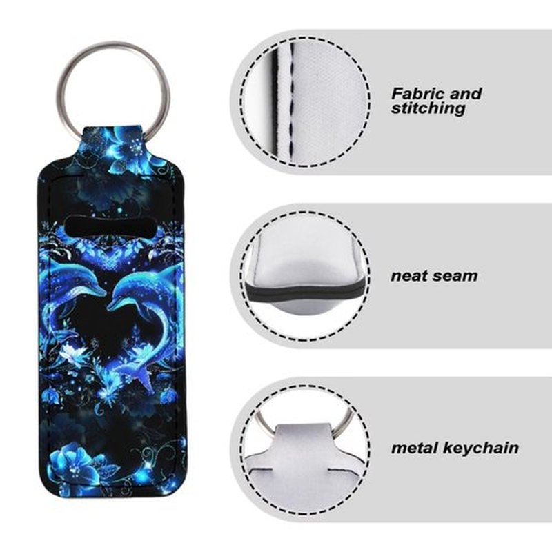SEANATIVE Blue Dolphin Butterfly Chapstick Holder 5 PCS Lipstick Holder Keychain Lipstick Sleeve Pouch Lip Balm Holder Lipstick Bag for Keychain Travel Accessories Gift for Girls and Women