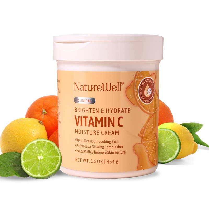 NATURE WELL Vitamin C Brightening Moisturizer Cream – Hydrating Face & Body Lotion with Coconut Oil, Helps Improve Uneven Skin Tone & Dark Spots, Anti-Aging Moisturizer for Smooth Radiant Skin, 16 Oz