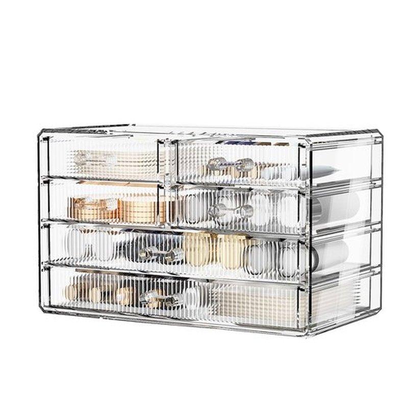 ZHIAI Stackable Storage Drawers, Acrylic Bathroom Counter Organizer Clear Makeup Organizers for Vanity, Kitchen Cabinets, Bathroom, Undersink, Home Organization and Storage (6 Drawers, Pattern F)