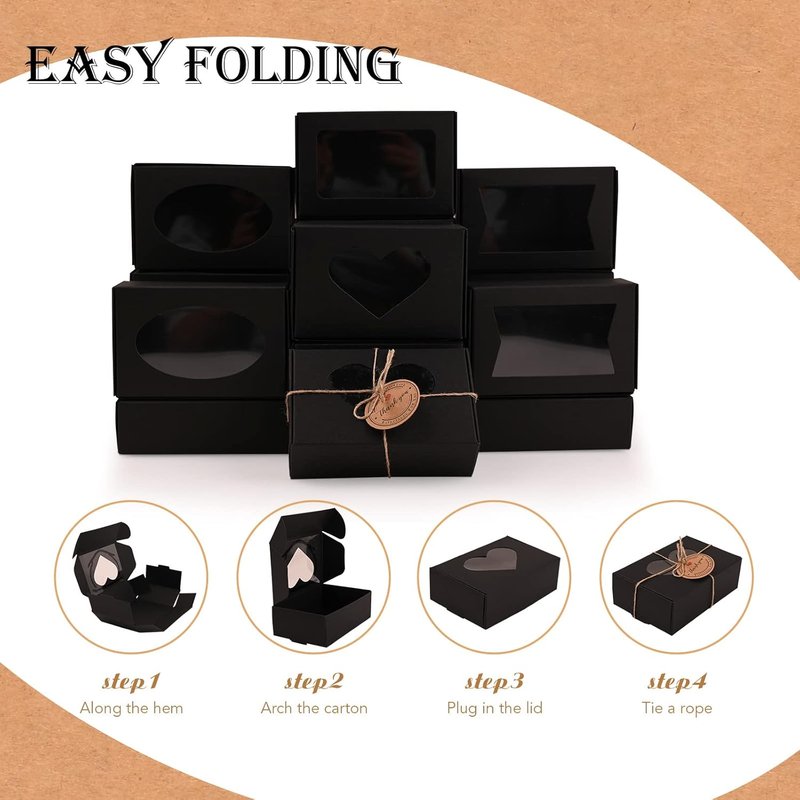 Black Soap Boxes - 32 PCS for Homemade Soap | Rectangular Gift Packaging with Window, 3.54 x 2.36 x 1.18 Inch