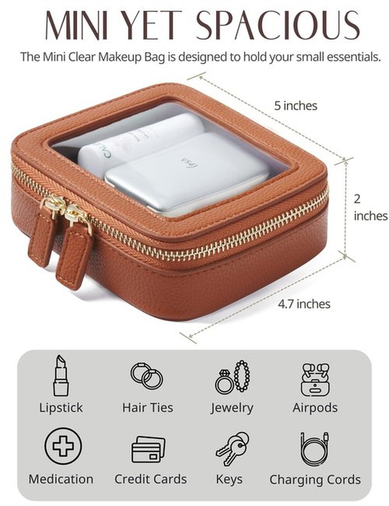 Popvibe Clear Makeup Bag Toiletry Case Travel Transparent Cosmetic Bag with Zipper, Portable Make Up Organizer Traveling Compact Car Bag for Essentials