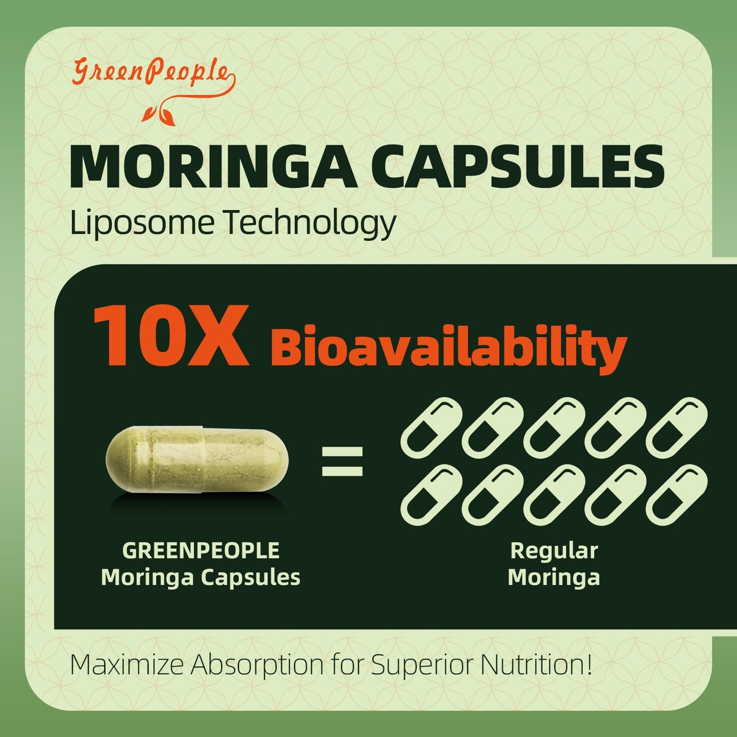 GREENPEOPLE Whole-Leaf Moringa Capsules 1500mg - High Potency 10:1 Moringa Oleifera Leaf Extract - Natural Green Superfood for Energy & Immune Support - Vegan, Non-GMO, Caffeine Free - 180 Count