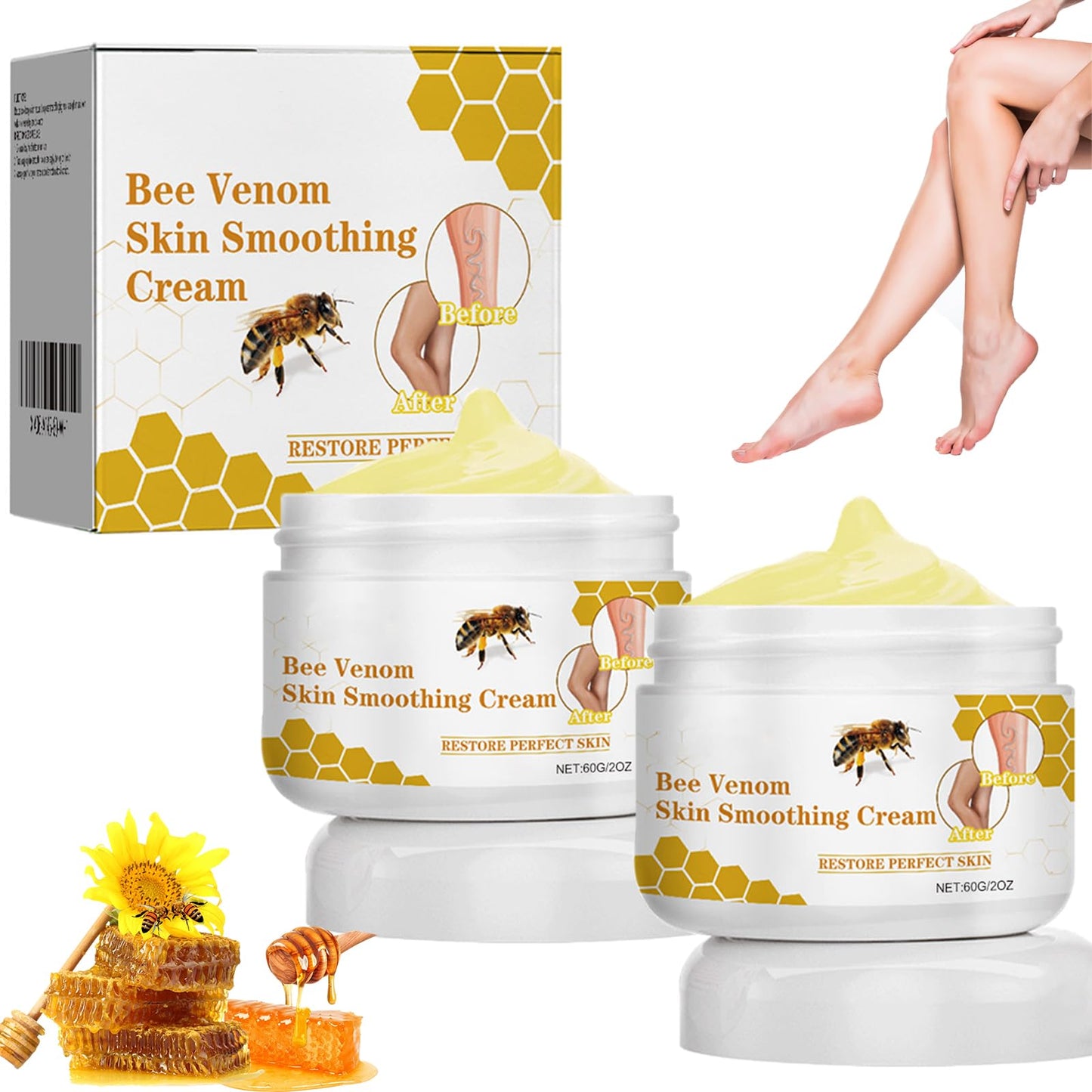 etitek 2PCS Bee Venom Varicose Veins Cream for Legs，Moisturizing Leg Creams Natural Ingredient Leg Care 4oz/120g