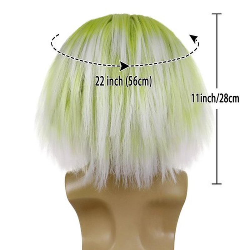GNIMEGIL Short Green Roots Ombre White Wig Fluffy Straight Clown Bald Headpiece Movie Cosplay Wigs Halloween Costume Wigs for Men Ghostly Vibes or Mad Scientist Genius
