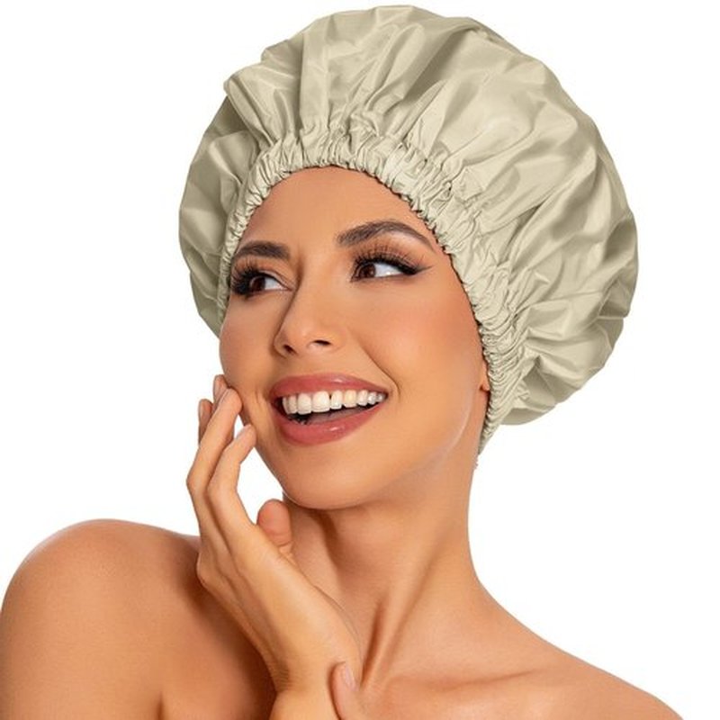 Reusable Shower Cap for Women, Large Waterproof Shower Bonnet Washable Elastic Band Bath Hair Hat for Long Hair, Braids(Gray Yellow)