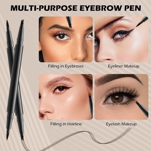 LYBHDAFA 2PCS Microblading Eyebrow Pencil, 2-In-1 Dual-Ended Waterproof Eyebrow Pen with 4-Fork-Tip & Ultra-Precise-Tip for Hair-Like Natural Eyebrow Makeup, Eye Brow Pencils for Women -Light Brown