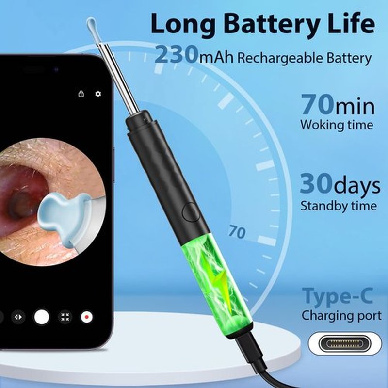 FINSOFT Ear Wax Removal Tool Camera, Ear Cleaner with Camera, Ear Wax Removal Cleaning Kit with 1296P HD Camera and 6 LED Lights, Earwax Removal Kit with 10 Ear Pick for iOS and Android, Black