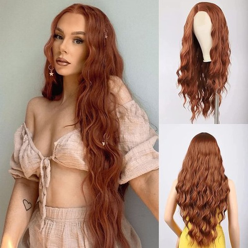 FORCUTEU Long Auburn Wigs for Women Long Wavy Auburn Wig Long Light Auburn Wig Heat Resistant Synthetic Wigs for Daily Party Halloween Use(Light Auburn 30inch)