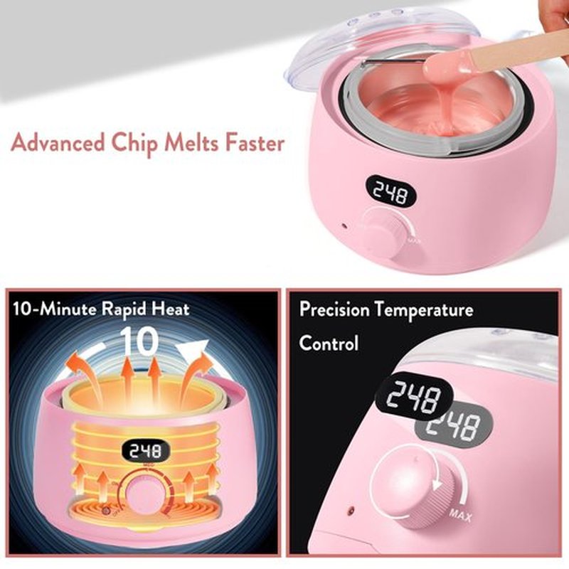 Digital Wax Warmer for Hair Removal : LCD Professional Waxing Pot Hard Wax Heater for Waxing - 14 oz Melt Wax Beads Pot and Transparent Lid(Pink)