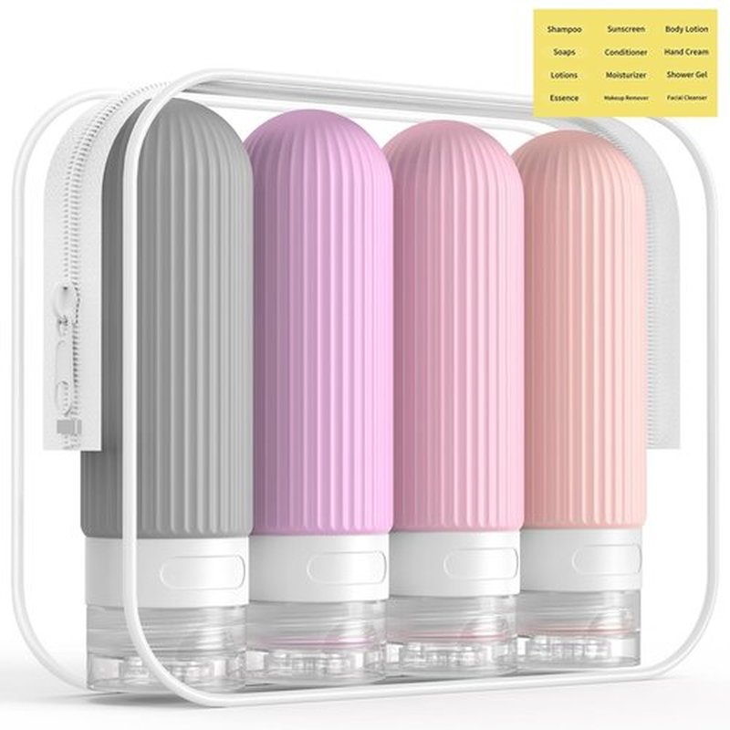 ME.FAN Travel Bottles for Toiletries, TSA Approved 3oz Silicone Travel Size Containers/Portable Split Bottle, Travel Accessories for Conditioner, Shampoo, Lotion - 4 Pack Purple